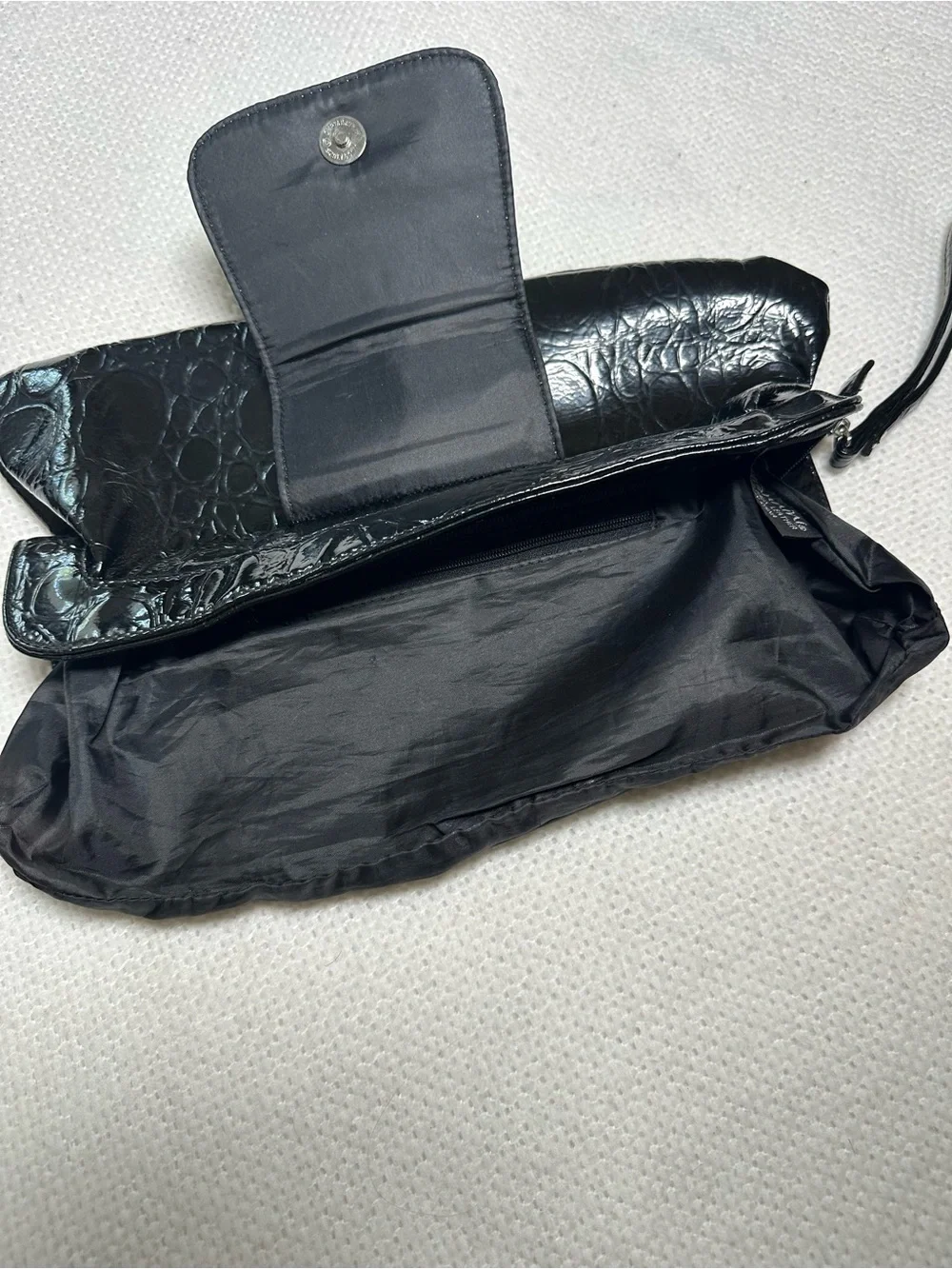 Giannini Black Faux Croc Patent Leather Clutch Wristlet